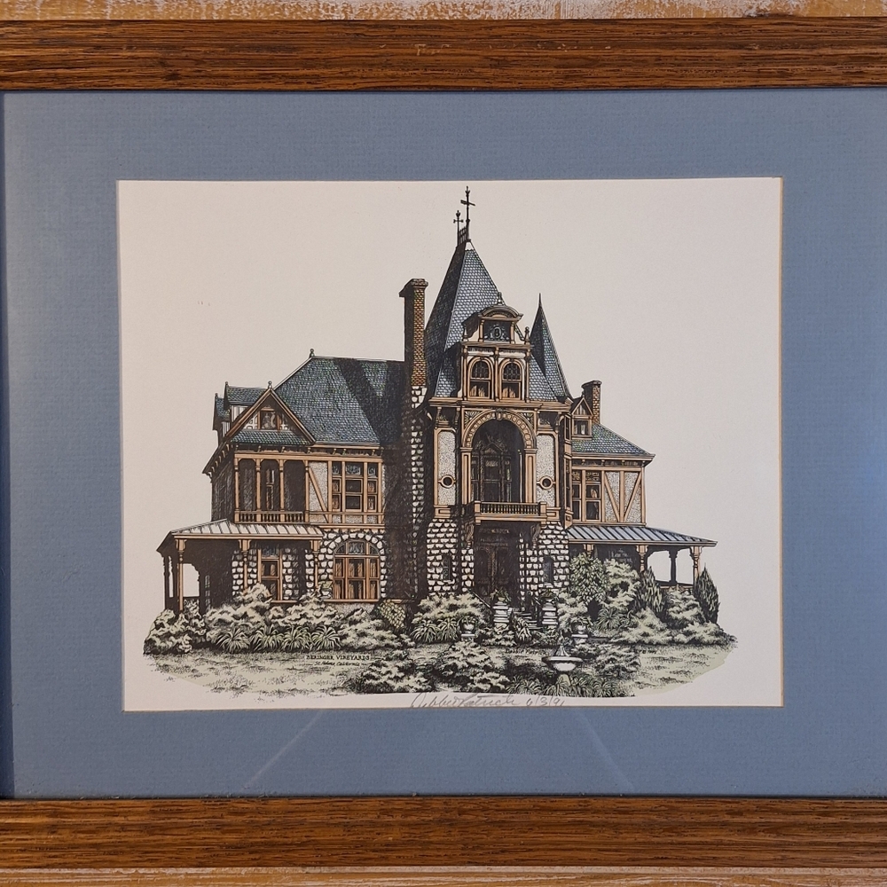 Debbie Patrick Beringer Vineyards St. Helena Blue Signed 15.5x12.5 Framed